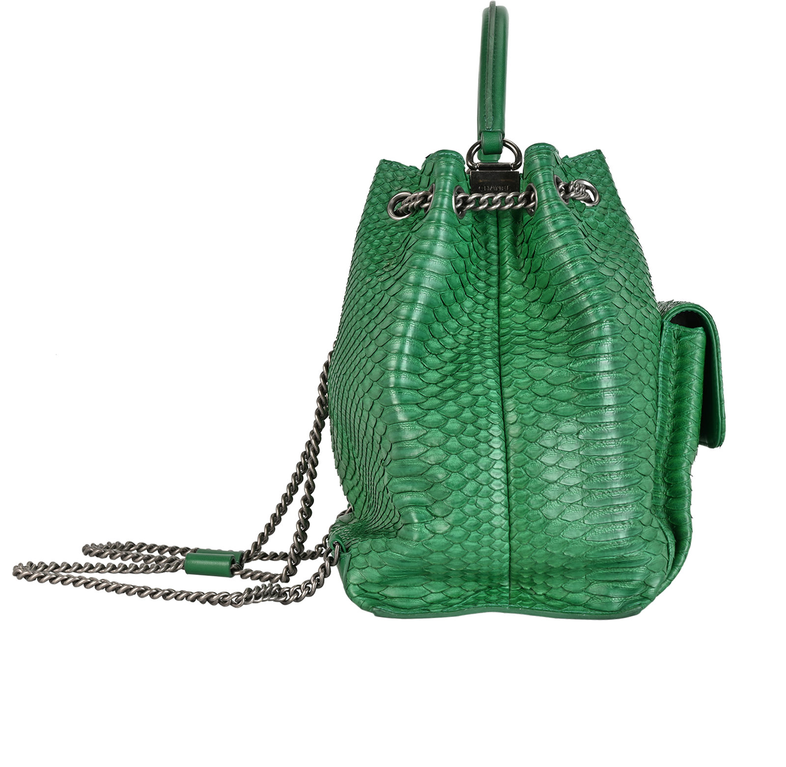 Large Urban Luxury Drawstring Backpack, &pound;2,750, Handbags, Green, Leather, Side view